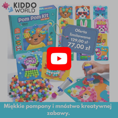 Pom Pom Kit z Aplikatorem do Wyklejania | 12 plansz + 600 pomponów